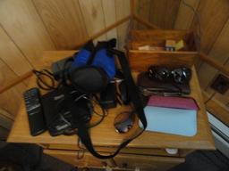 SMALL ENTERTAINMENT CENTER AND CONTENTS INCLUDING DVD PLAYER AND MORE