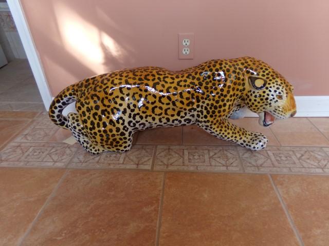 CERAMIC LEOPARD  APPROX 3 FEET LONG ONE BROKEN PAW