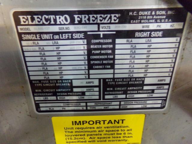 2017 ELECTRO FREEZZE SOFT SERVICE TWIST MODEL SL-500-137 WIRE 2 PHASE 1 H2-