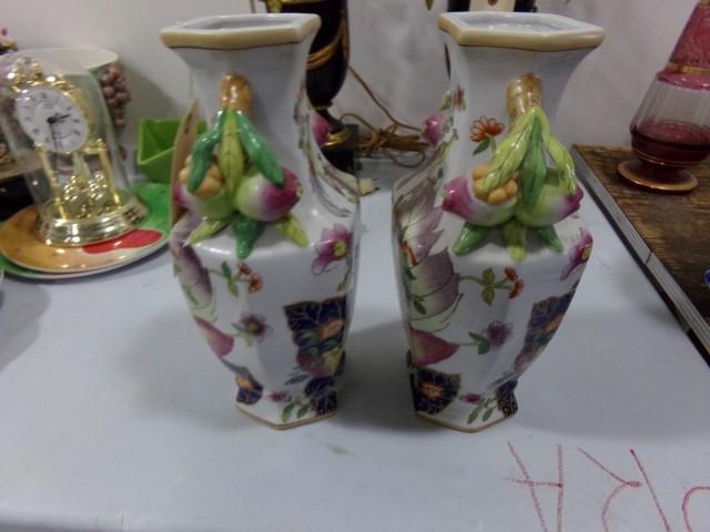 PAIR OF ORIENTAL VASES APPROXIMATELY 12 INCHES LONG