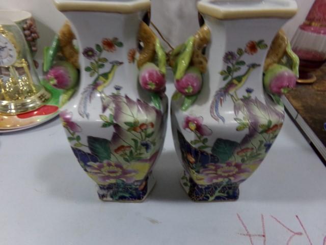 PAIR OF ORIENTAL VASES APPROXIMATELY 12 INCHES LONG