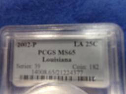 "1 2002-P  LA 25C   PCGS MS65 LOUISIANA