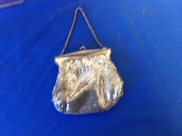 SILVER BEAD PURSE & CONTENTS-COSTUME JEWELRY& BUFFALO NICKEL