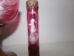 CRANBERRY MARY GREGORY BUD VASE CHALICE