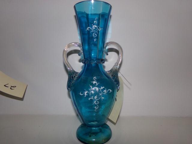 19TH CENTURY GLASS VASE MOSER STYLE WITH BIRD 12" TALL