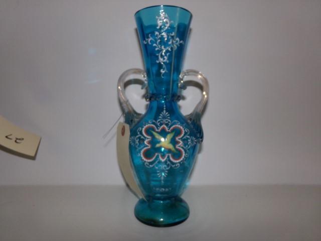 19TH CENTURY GLASS VASE MOSER STYLE WITH BIRD 12" TALL