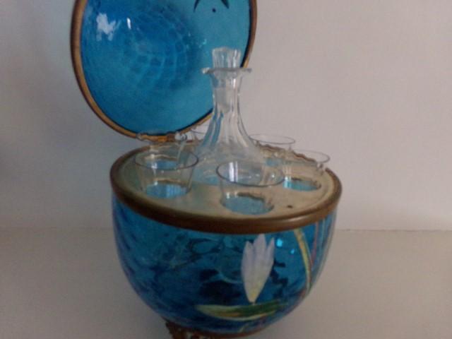 19TH CENTURY ENAMELED MOSER STYLE CORDIAL SET 10"