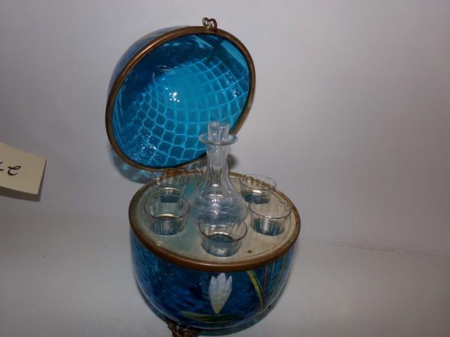 19TH CENTURY ENAMELED MOSER STYLE CORDIAL SET 10"