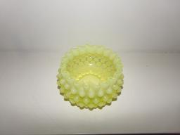 BLOWN GLASS ENAMELED VASE OPALESCENT VASELINE BOWL