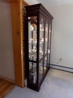 WALNUT CHINA CABINET LIGHTED GLASS SHELVES TWO DOOR APPROXIMATELY 78 INCHES