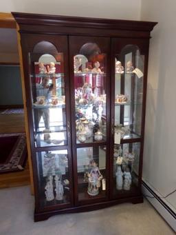 WALNUT CHINA CABINET LIGHTED GLASS SHELVES TWO DOOR APPROXIMATELY 78 INCHES