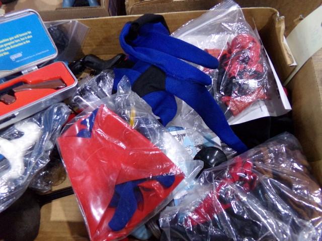 BOX LOT CAPTAIN ACTION CLOTHES INCLUDING SPIDERMAN SUPERMAN AND MORE