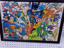 FRAMED UNDERGLASS POSTER SIGNED BY STERANKO SUPER HEROS APPROX 16 X 23