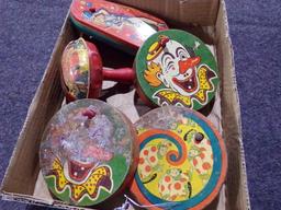BOX LOT FIVE VINTAGE NOISE MAKERS BY US METAL AND TC