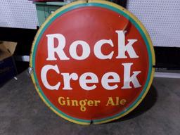 PAINTED METAL SIGN ROCK CREEK GINGER ALE APPROX 40" ACROSS