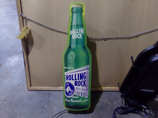 LIGHTED ROLLING ROCK BOTTLE DESIGN APPROX 30" TALL X 9" ACROSS