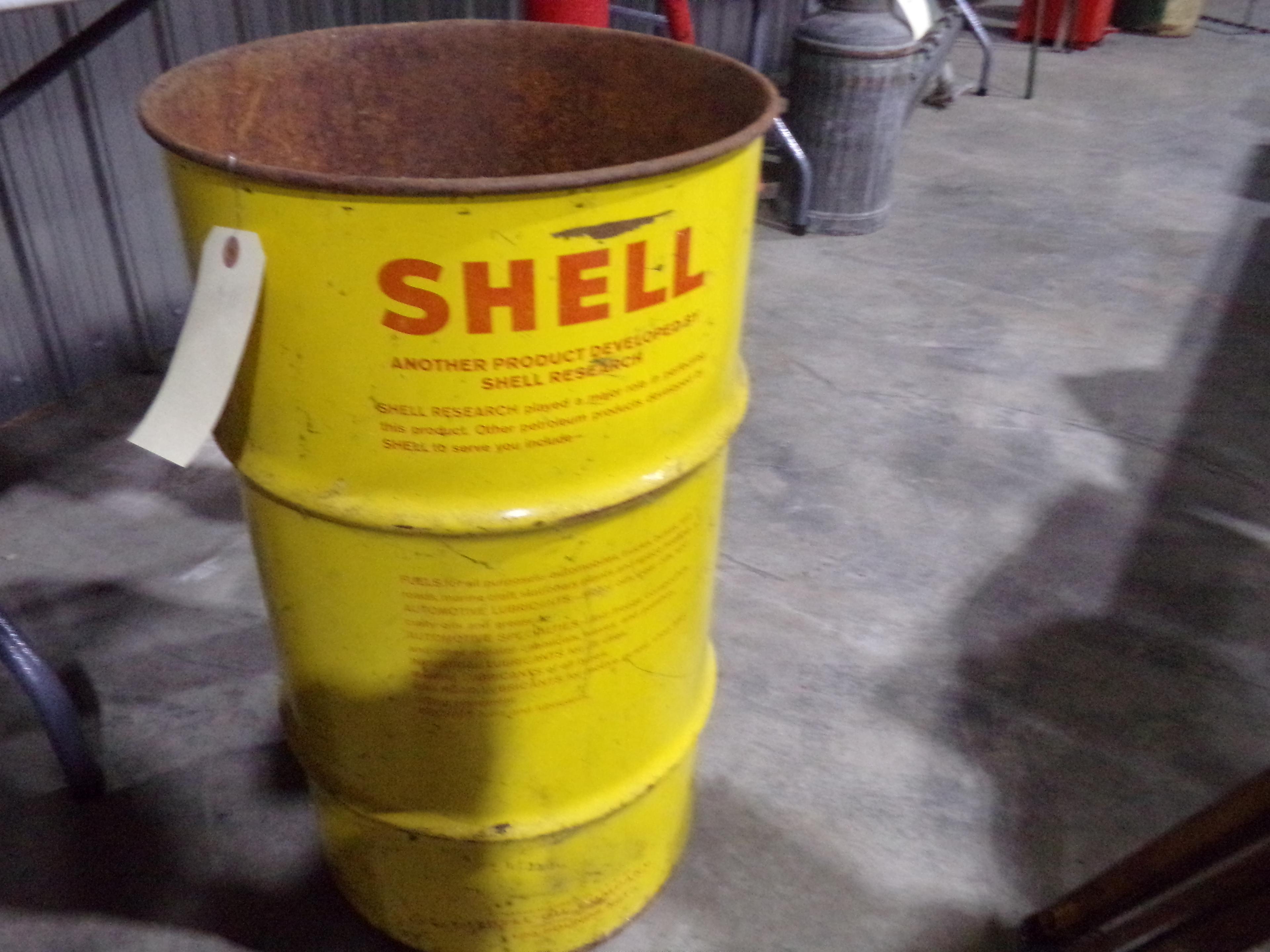 SHELL OIL CAN 120 LB APPROX 26" TALL X 14" WIDE