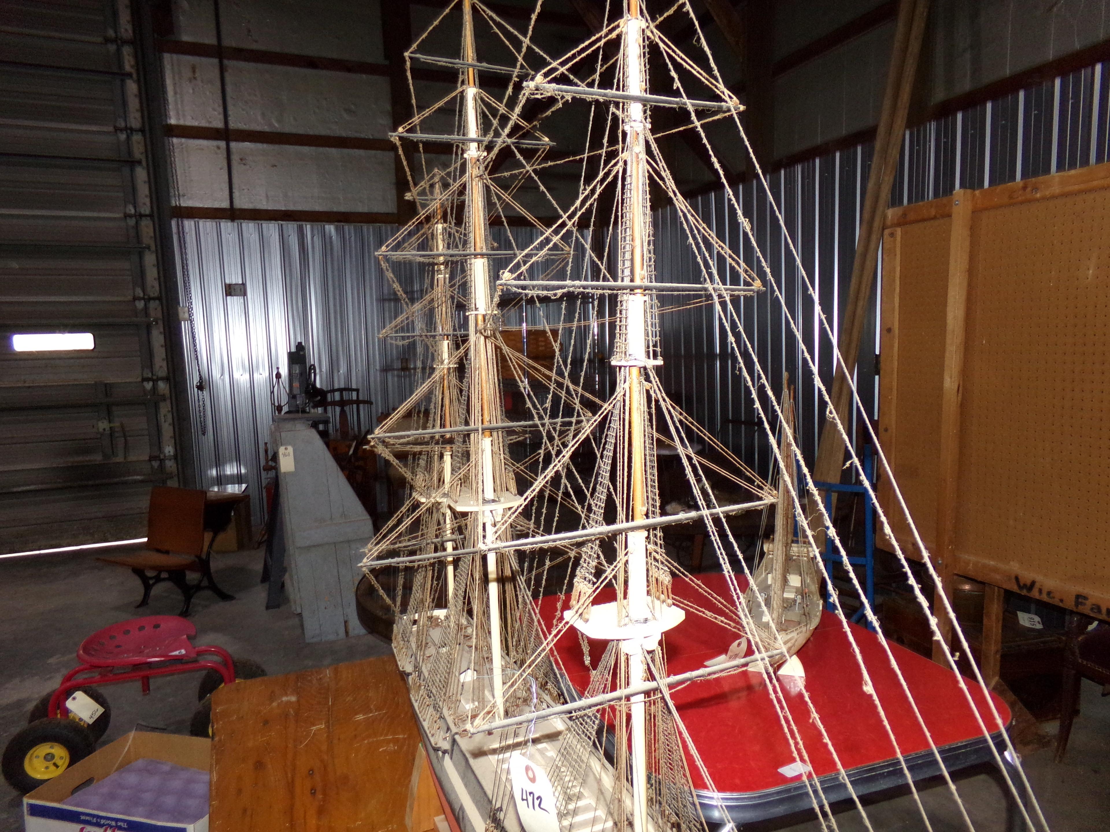 THREE MAST SCHOONER MODEL WITH CANNONS AND LIFE BOAT APPROX 50 INCH LONG X