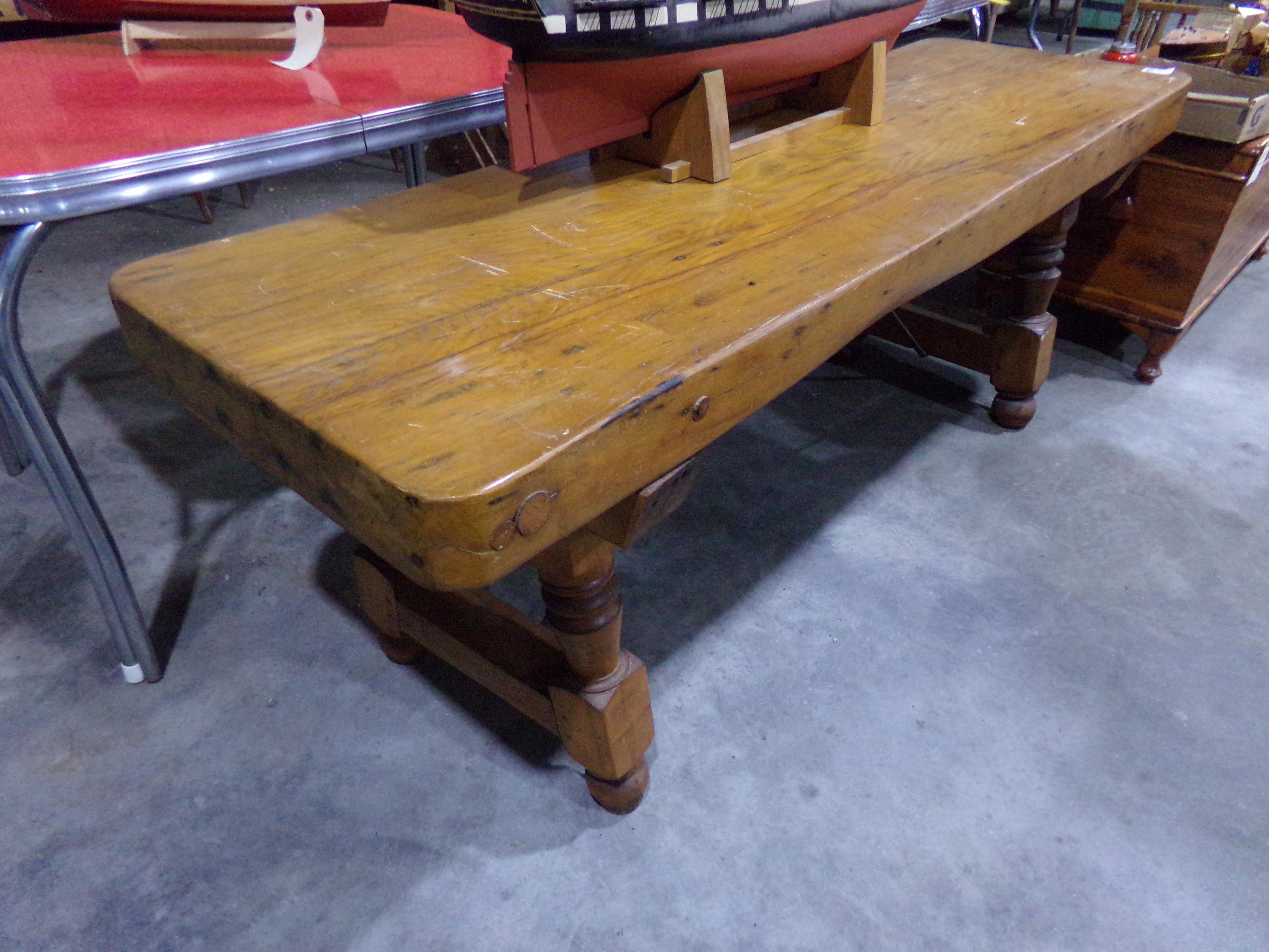 HANDMADE OAK TABLE WITH HEAVY TOP 70 INCH LONG XS 22 INCH WIDE TOP IS 3 /12