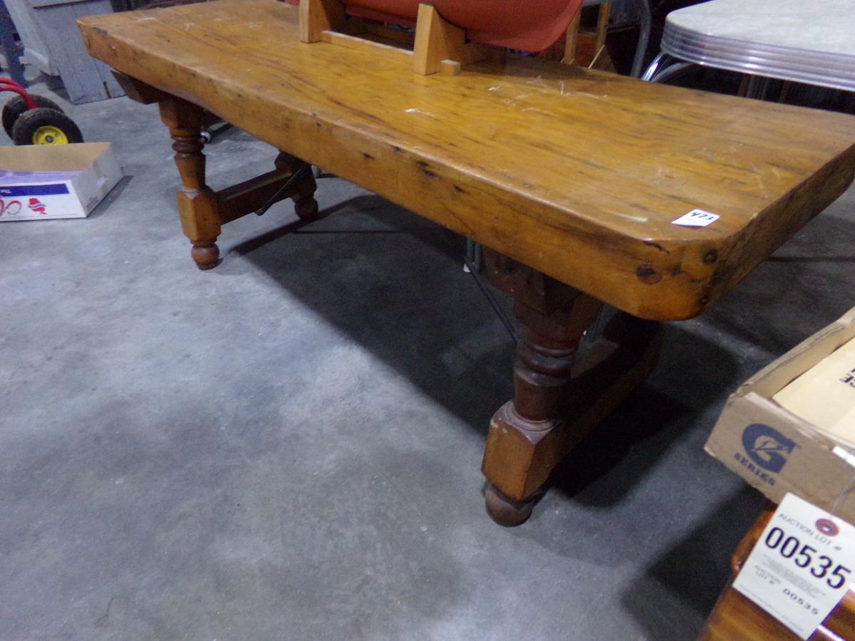 HANDMADE OAK TABLE WITH HEAVY TOP 70 INCH LONG XS 22 INCH WIDE TOP IS 3 /12