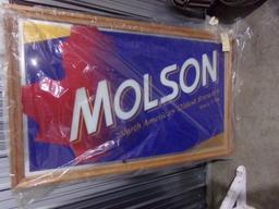 MOLSON BEER SIGN MIRROR BACK SINGLE SIDED APPROX 51" x 33" NEW IN WRAPPER