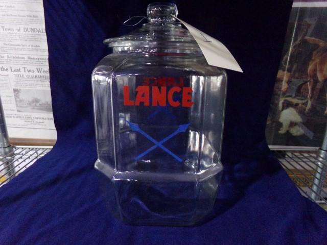 LANCE COUNTER TOP GLASS JAR APPROX 12 INCH TALL