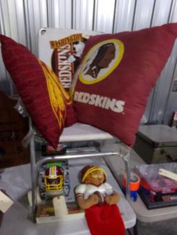 WASHINGTON REDSKINS LOT INCLUDING FOLDING CHAIR PILLOWS GUMBALL BANK AND MO