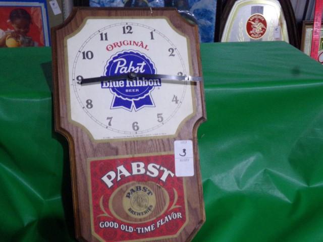 PABST BLUE RIBBON BATTERY OPERATED CLOCK APPROX 14" X 9"