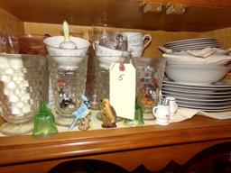 SHELF OF HUTCH INCLUDING AMERICAN FOSTORIA GOBLETS AND SET OF CRESTWOOD CHI