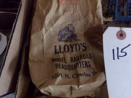 BOX LOT WITH MINIATURE ENGINES MADE IN TOKYO IN BAGS LLOYDS MODEL RAILROAD