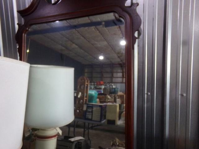 WALL HUNG FEDERAL STYLE MAHOGANY FRAMED MIRROR