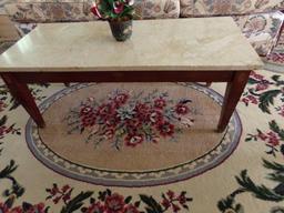 MARBLE TOP COFFEE TABLE WITH ARTIFICIAL FLOWERS