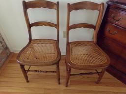 PAIR MATCHING SIDE CHAIRS WITH BASKET WEAVE SEATS