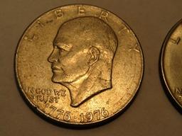 2 EISENHOWER SILVER DOLLARS 1972 1776-1976