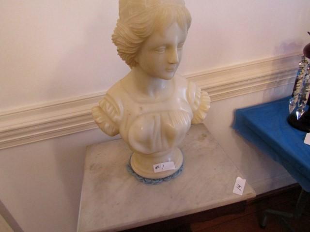 ART DECO 21 INCH CARVED MARBLE BUST OF YOUNG GIRL