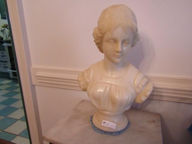 ART DECO 21 INCH CARVED MARBLE BUST OF YOUNG GIRL