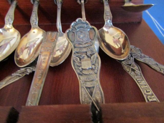 RACK OF SOUVENIR SPOONS SOME STERLING