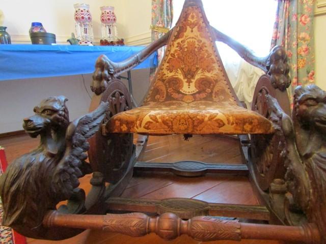 19TH CENTURY VERY ORNATE HARDWOOD VENETIAN FANTASY ROCKER WITH CARVED GRIFF