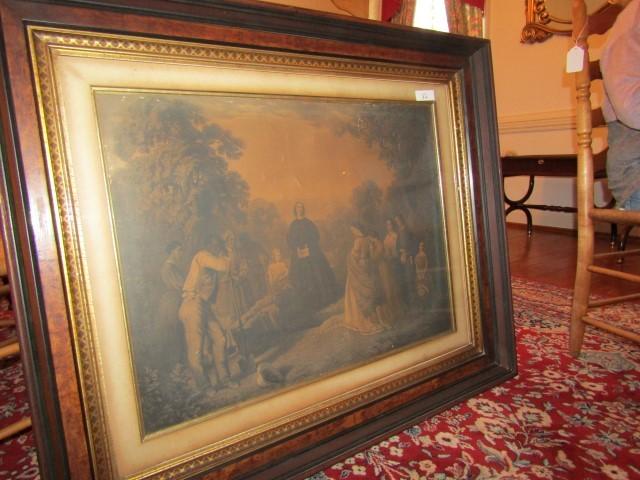 EARLY 19TH CENTURY STEEL ENGRAVING IN WALNUT FRAME 36 X 44