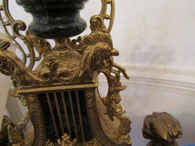 ORNATE CONTEMPORARY ITALIAN BRONZE ONYX GARNITURE SET WITH FIGURAL CHERUBS