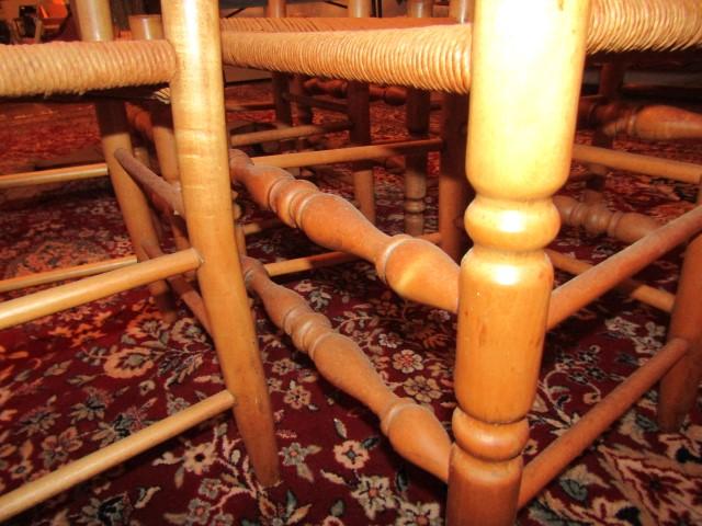 FIVE RUSH SEAT LADDER BACK DINING CHAIRS