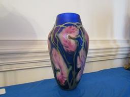 11 INCH IRIDESCENT FANCY ART GLASS VASE SIGNED