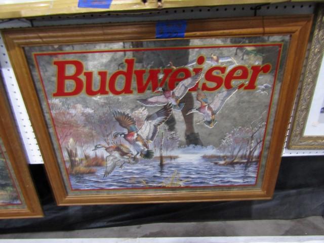 BUDWEISER MIRRORED ADVERTISING WITH WOOD DUCKS 36 X 28