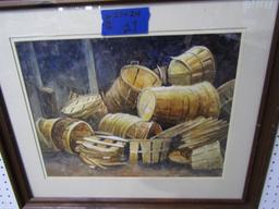 FRAMED UNDERGLASS PRINT BY FRANCIS CLARK BUSHELL BASKETS  27 X 24