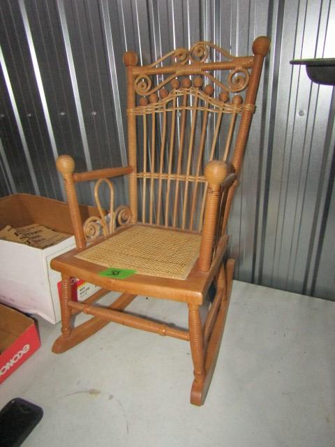 ANTIQUE CHILDS ROCKER WITH ANTIQUE BABY DOLL PORCELAIN FACE HAND PAINTED