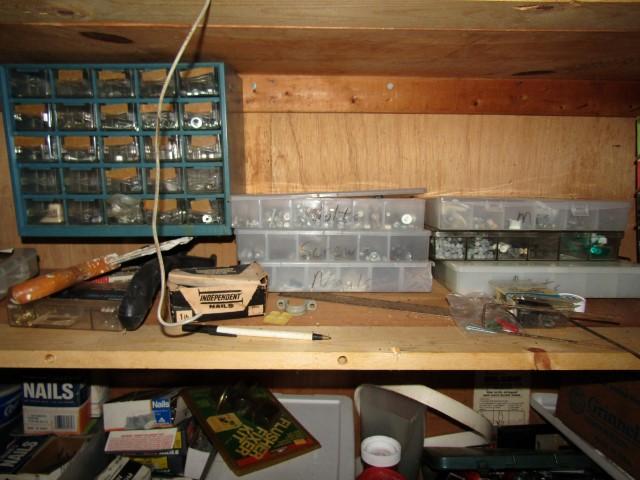 CONTENTS OF CABINET INCLUDING LARGE LOT OF FASTENERS AND HARDWARE PLUMPING