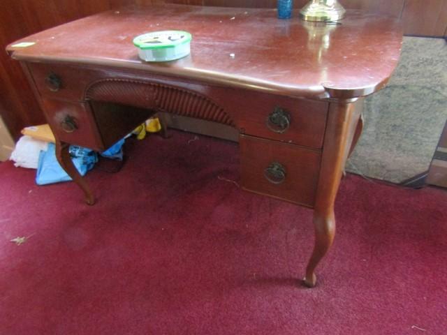 CARVED TOP AND LEG KNEEHOLE DESK 5 DRAWER