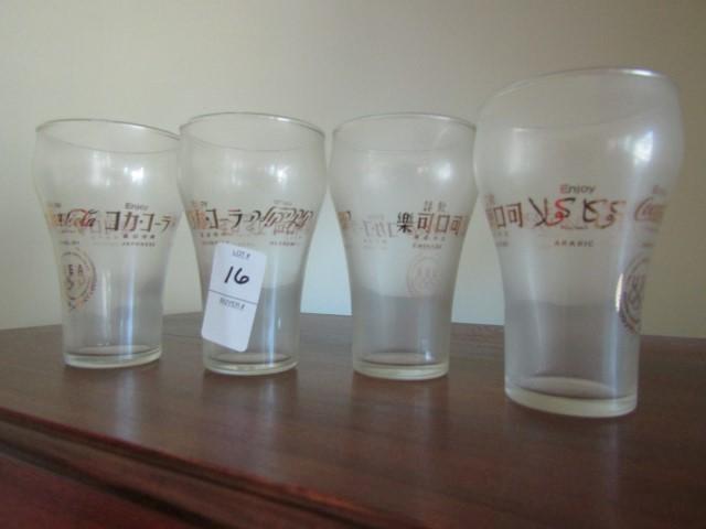 SET OF 4 COCA COLA GLASSES WITH MULTIPLE LANGUAGES USA OLYMPICS