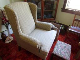 UPHOLSTERED WING BACK CHAIR WITH HEATED STOOL