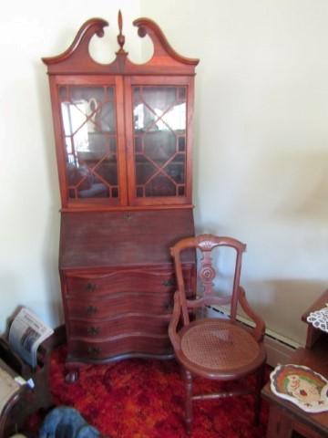 SLANT FRONT SECRETARY DESK WITH CONTENTS AND SIDE CHAIR